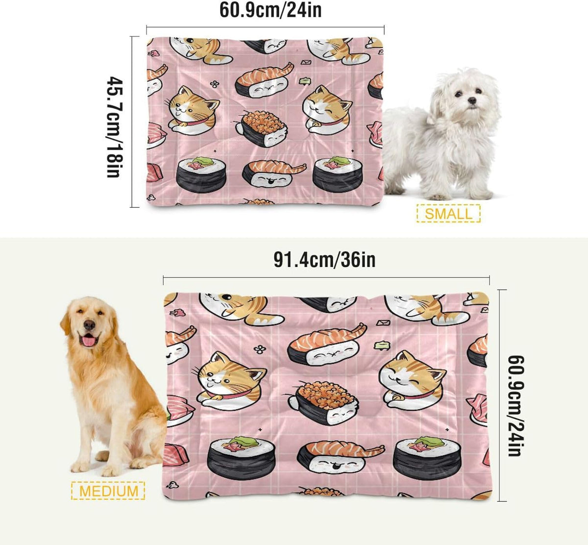 Blueangle Sushi Kawaii Pattern Dog Bed Cat Bed, Rectangle Comfortable Pet Bed, Ultra Soft Calming Dog Bed for Small Medium Dogs,18" x 24"