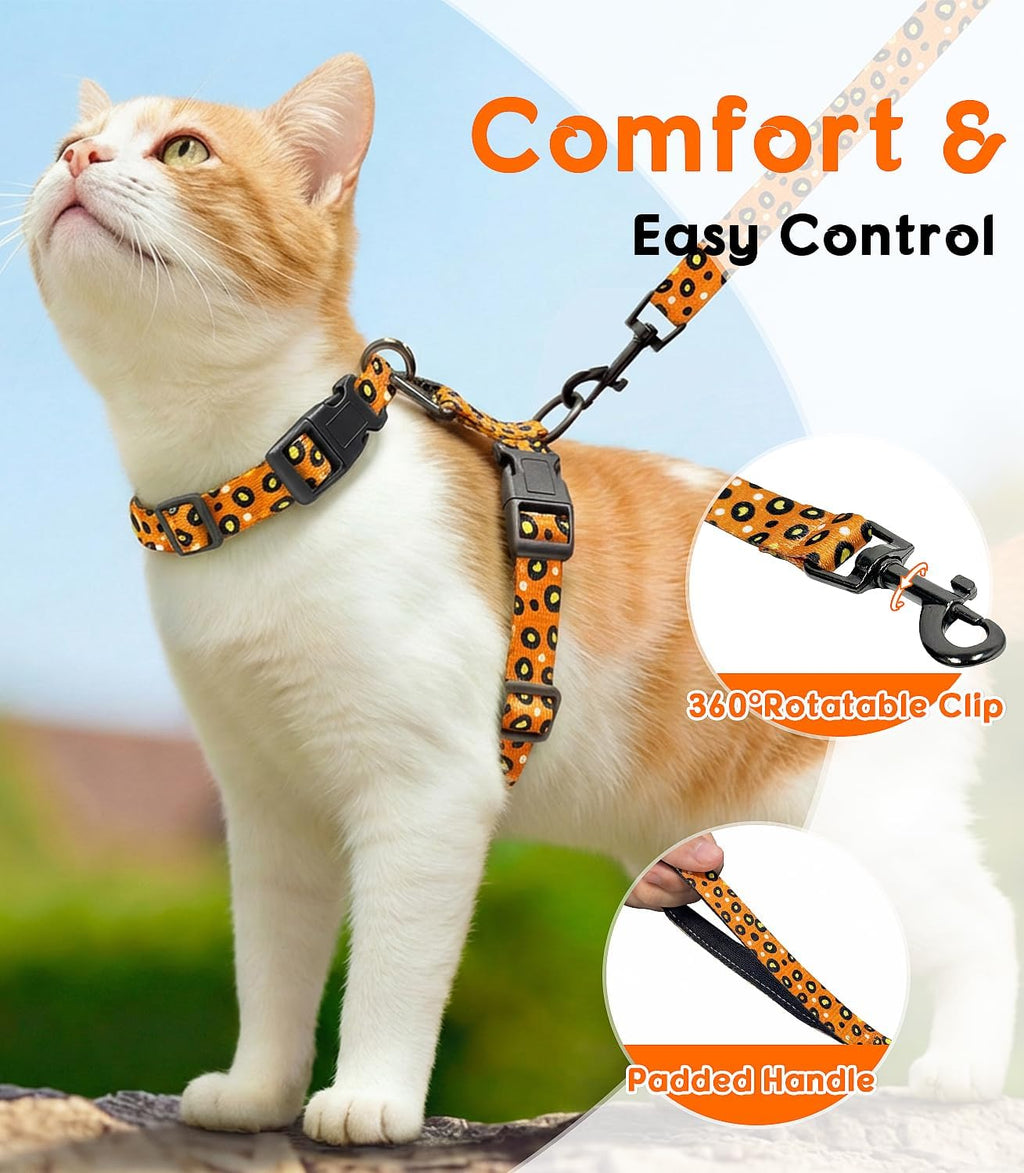 Halypet 2-Pack Cat Harness and Leash Set, Escape Proof 3-in-1 Adjustable Harness for Cats, Soft Lightweight, Easy On & Control for Walking, Travel & Outdoor Use, Medium (Orange & Blue)