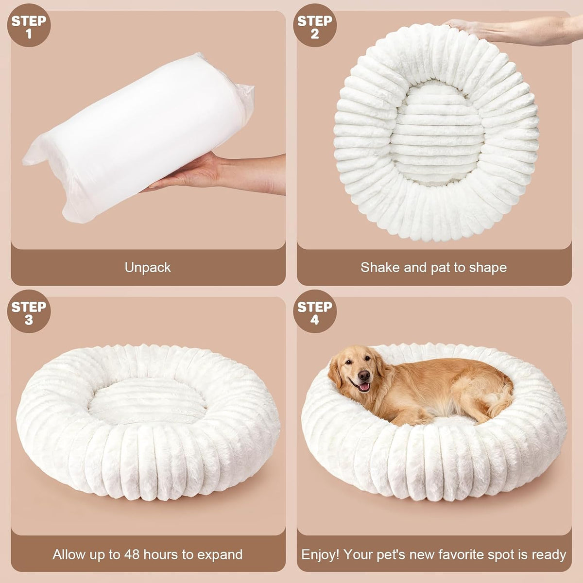 Donut Dog Bed for Large Dogs - Pet Bed with Removable Cover, Self-Heating Winter Pet Beds for Medium & Big Dogs, Egg Tart Design (L) Dog beds Medium Sized Dog self Warming