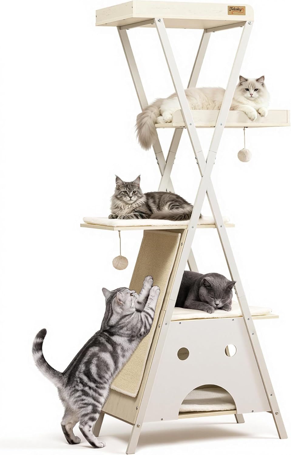 Modern Wood Cat Tree Tower for Indoor Cats Large Adult 67-in Tall