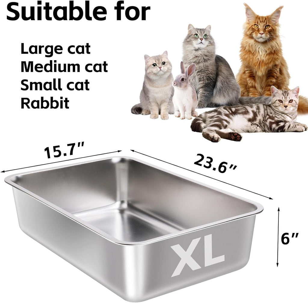 XL Stainless Steel Litter Box for Adult Big Cats,Metal Litter Box | 4 Pack,Adult Cats,Steel Cat Litter Pan, Cat LitterBox 6"High Sided -Pet Toilet Easy to Clean,No Smell