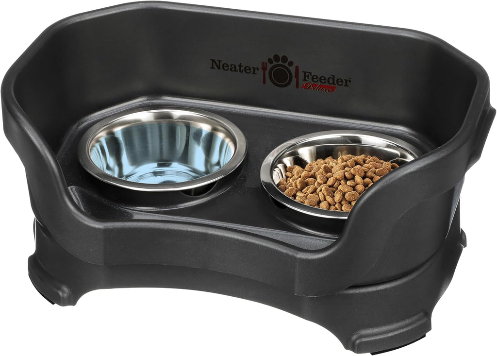 Neater Pet Brands Neater Feeder Deluxe Mess Proof Cat Bowls Elevated, Made in USA, No Spill Raised Bowls for Indoor Cats, Stainless Steel Food and Water Bowl Set, Pet Dish Feeding Station, Black 