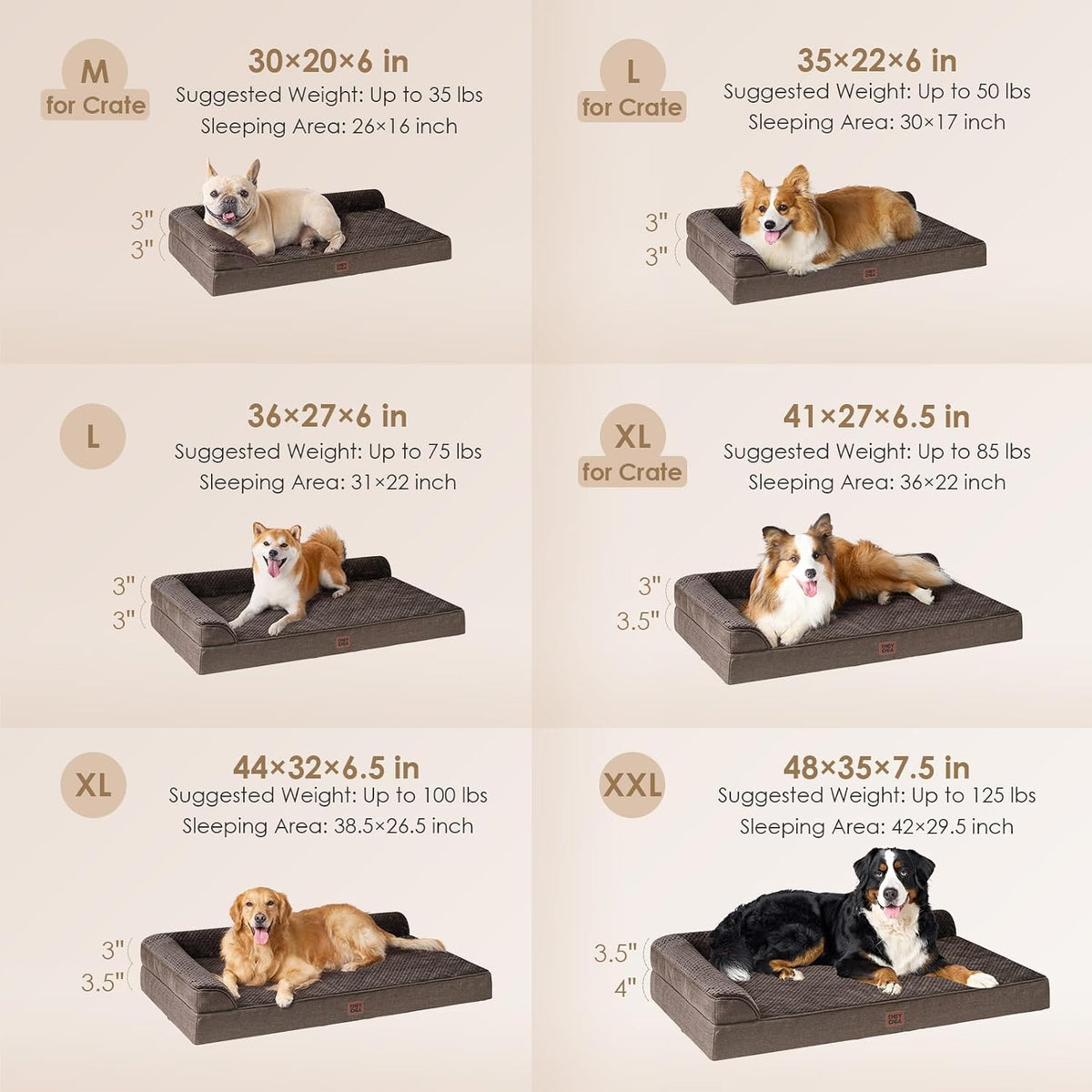 EHEYCIGA Orthopedic Dog Bed Medium Size Dogs, Memory Foam Dog Bed with Washable Removable Cover, Waterproof Pet Sofa Couch for Crate with Nonskid Bottom, 30x20x6,Brown