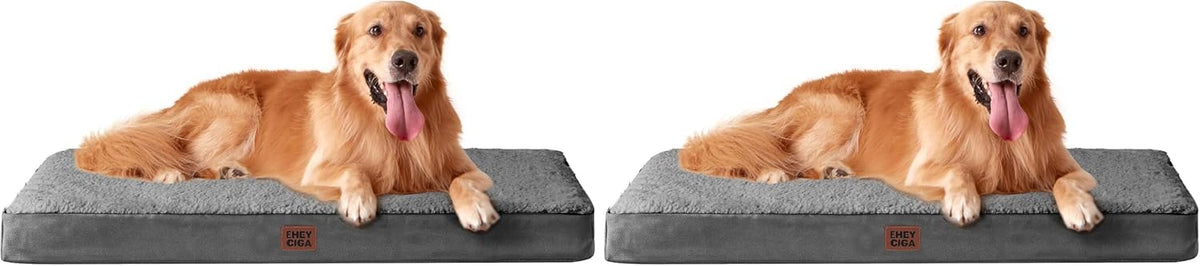 EHEYCIGA Orthopedic XL Dog Beds for Extra Large Dogs with Removable Washable Cover for Crate, Grey, 41x27 (Pack of 2)
