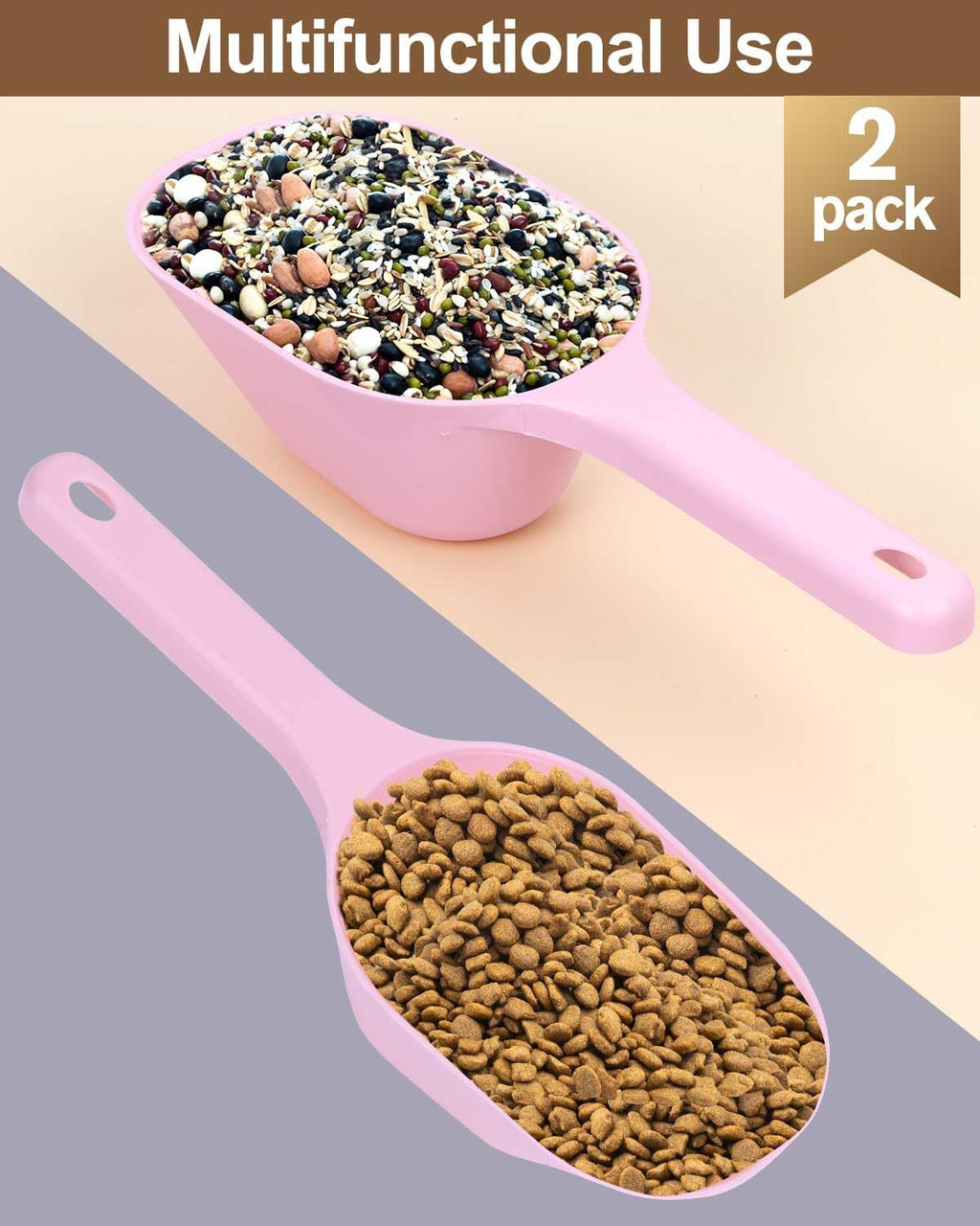 2 PACK Dog Food Scoop,1 Cup Capacity Pet Food Scoop For Dog and Cat (Pink)