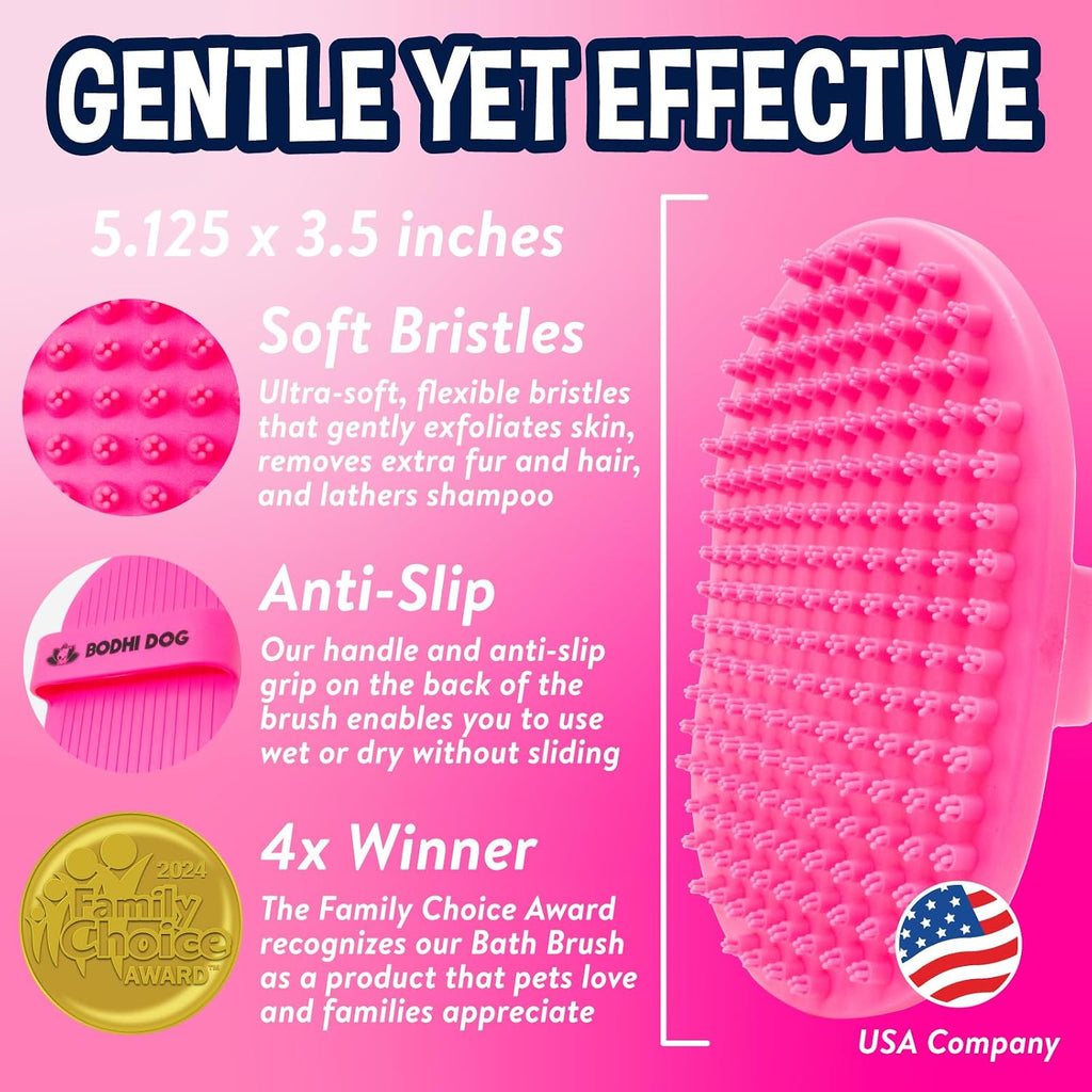 Bodhi Dog Shampoo Brush - Pet Grooming & Bath Supplies for Dogs and Cats - Bath Brush for Long & Short Hair - Premium Scrubber for Shower, Curry Comb for Dogs, Cats & Horses (Two Pack, Pink)