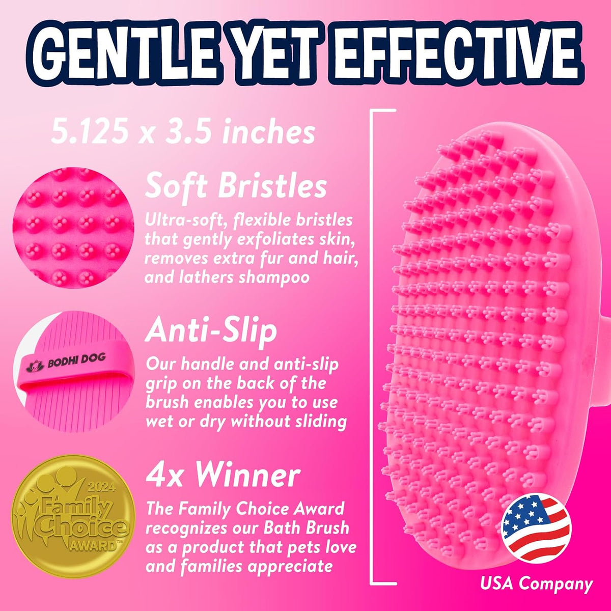 Bodhi Dog Shampoo Brush - Pet Grooming & Bath Supplies for Dogs and Cats - Bath Brush for Long & Short Hair - Premium Scrubber for Shower, Curry Comb for Dogs, Cats & Horses (Two Pack, Pink)