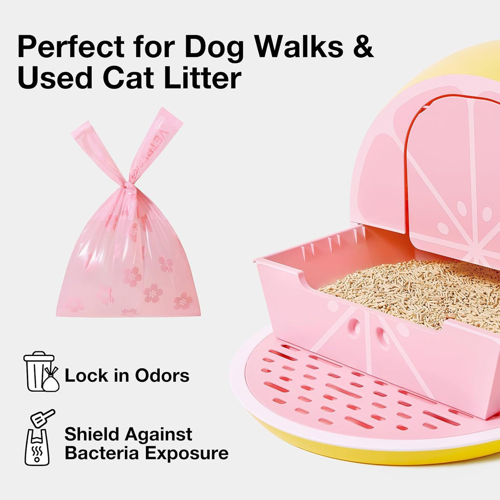 VETRESKA Dog Poop Bags with Handles 240 Count, Floral Scented Waste Bags | Leak-Proof Thick Dog Bags for Poop, Easy-Tie Large Poop Bags, 16 Refill Rolls for Dog Walking Cat Litter