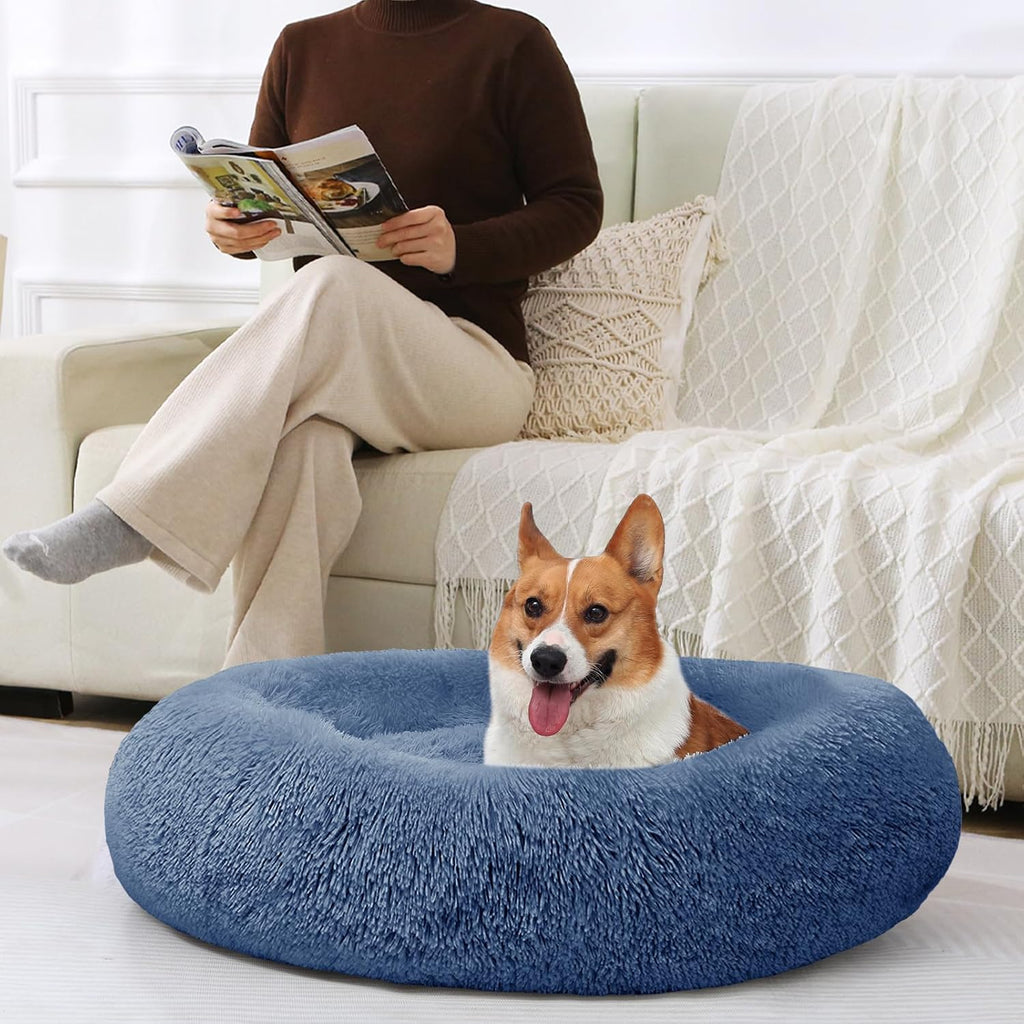 JOLLYVOGUE Dog Bed, Calming Anti-Anxiety Large Dog Bed, Fluffy Donut Cushion for Medium and Large Pets (27")