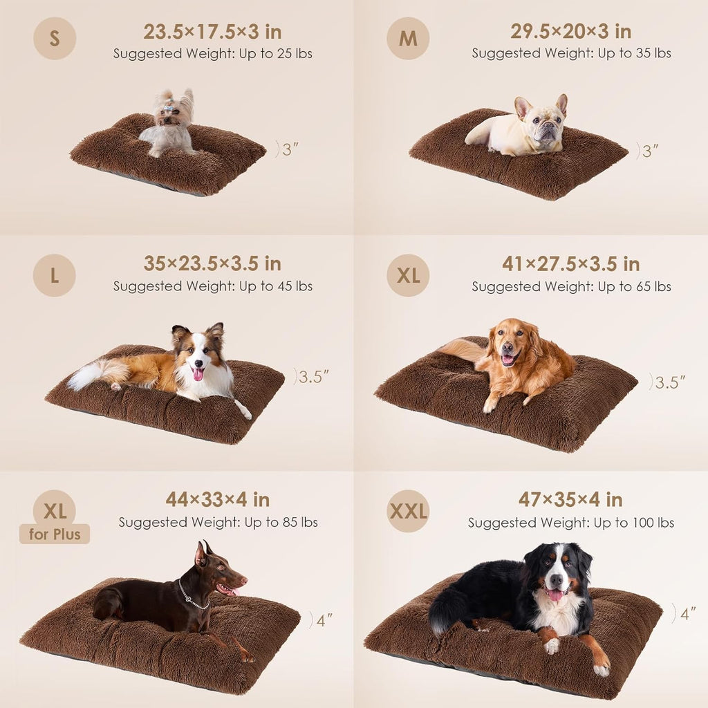 EHEYCIGA Fluffy Dog Crate Bed, Plush Extra Large Dog Pillow, Coffee