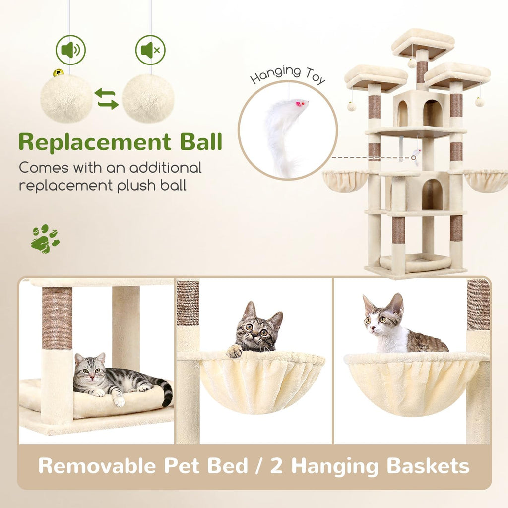 Globlazer Big XL Cat Tower for Indoor Multiple Cats, F68B, Beige
