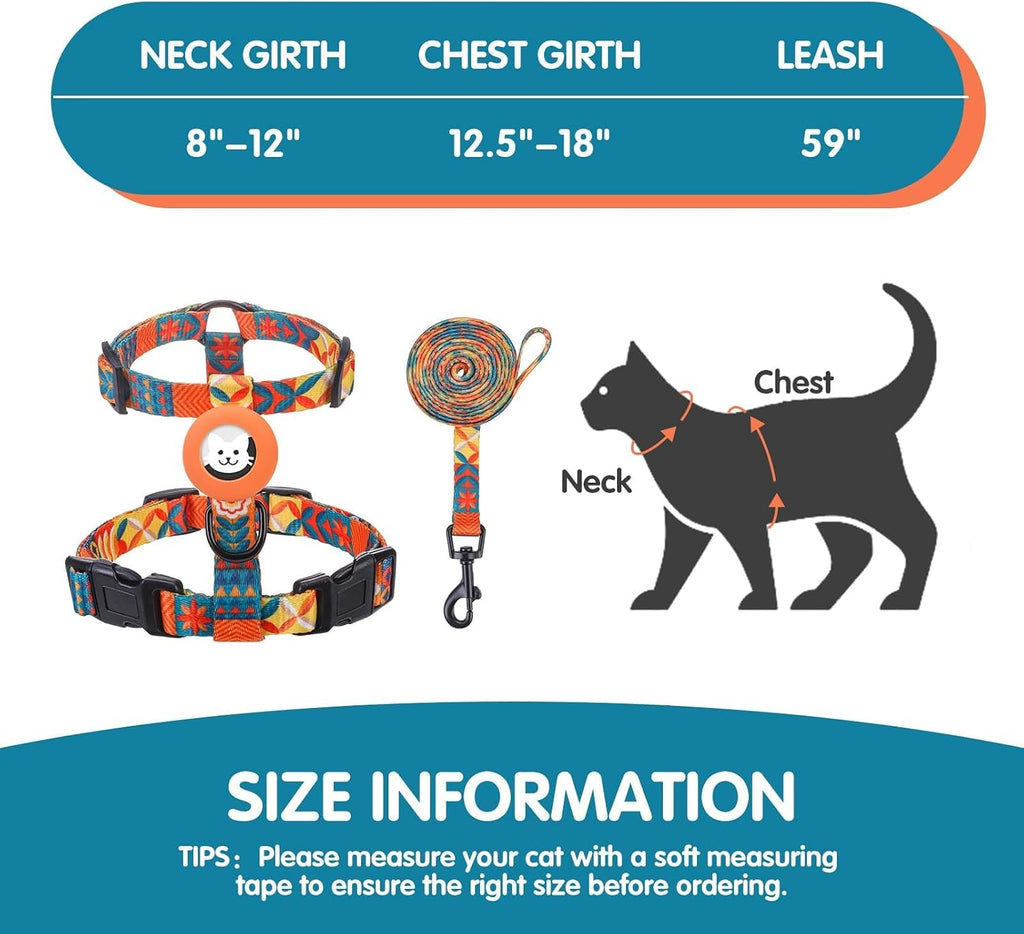 BINGPET Cat Harness with Airtag Holder, Escape Proof for Walking Outdoor