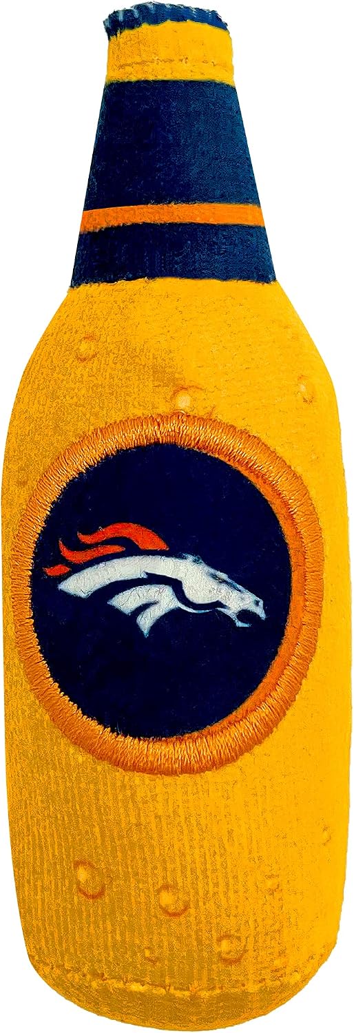 Best Plush CAT Toy - NFL Denver Broncos Complete Set of 3 piece Cat Toys Filled with Fresh Catnip. Includes: 1 Helmet Cat Toy, 1 Football Cat Toy with Feathers & 1 Beer Bottle. Beautiful Team Logos