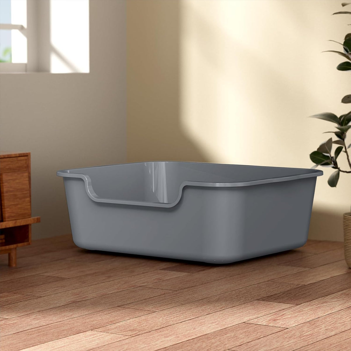 Extra Large Low Entry ABS Cat Litter Box, Grey, 24" L x 20" W x 8", 1 Pack | Durable low entry litter box, non-stick, odor-free, ideal for seniors, kittens, rabbits, large cats and multi-pet homes.