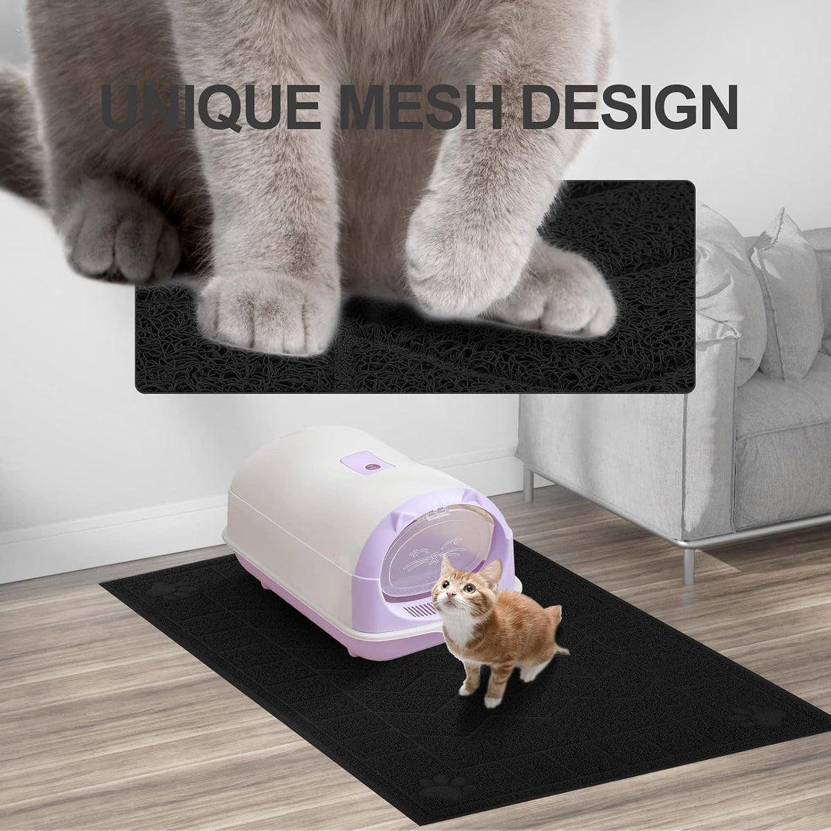 Cat Litter Box Mat, 35" x 24" Large Waterproof Litter Trapping Mat | Thick Mesh Traps Litter, Non-Slip Kitty Litter Mat for Indoor Cat, Soft Paws, BPA-Free, Multi-Use, Easy Clean, Large Coverage