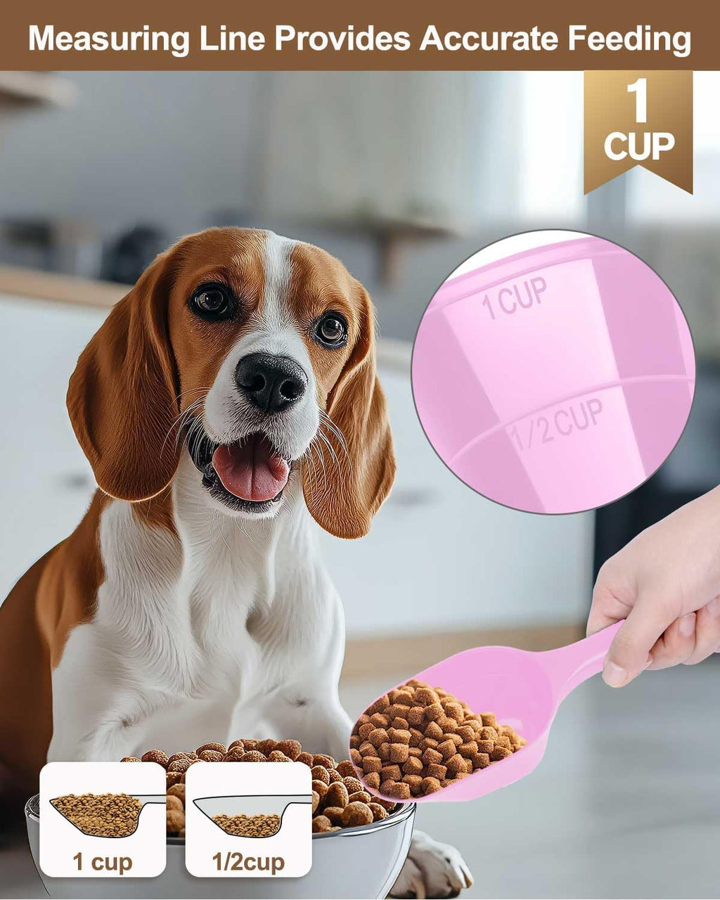 2 PACK Dog Food Scoop,1 Cup Capacity Pet Food Scoop For Dog and Cat (Pink)