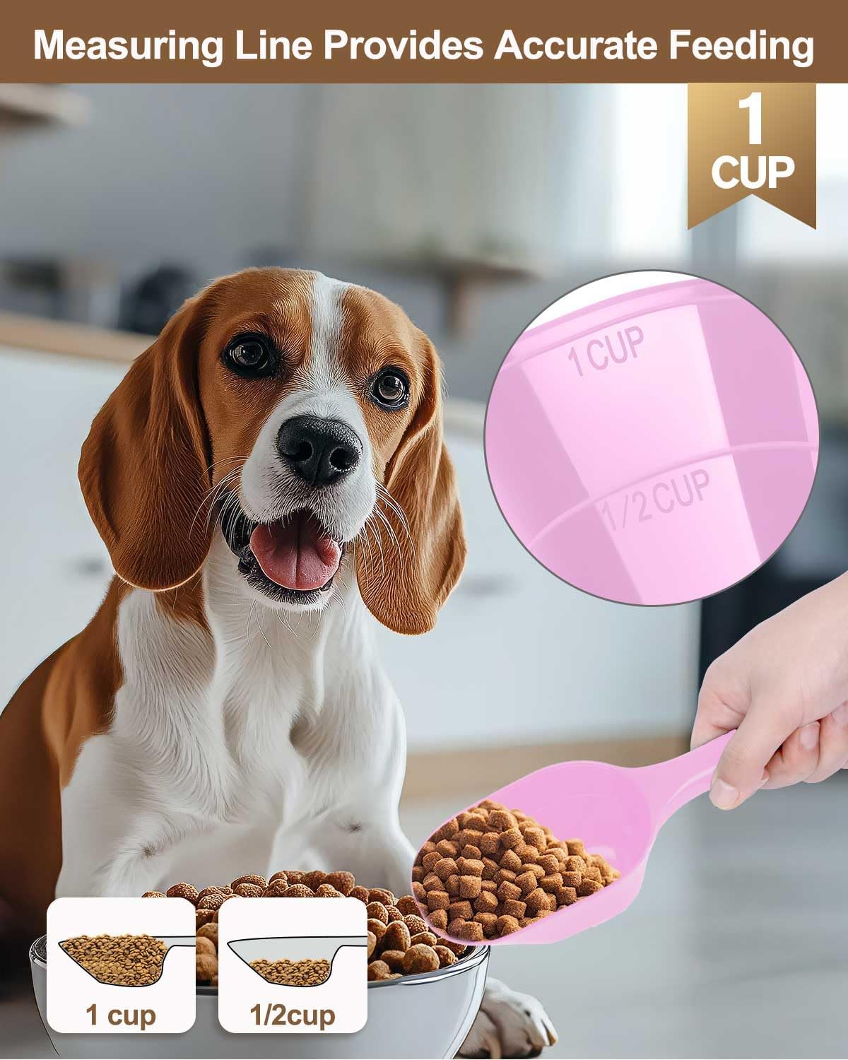 2 PACK Dog Food Scoop,1 Cup Capacity Pet Food Scoop For Dog and Cat (Pink)