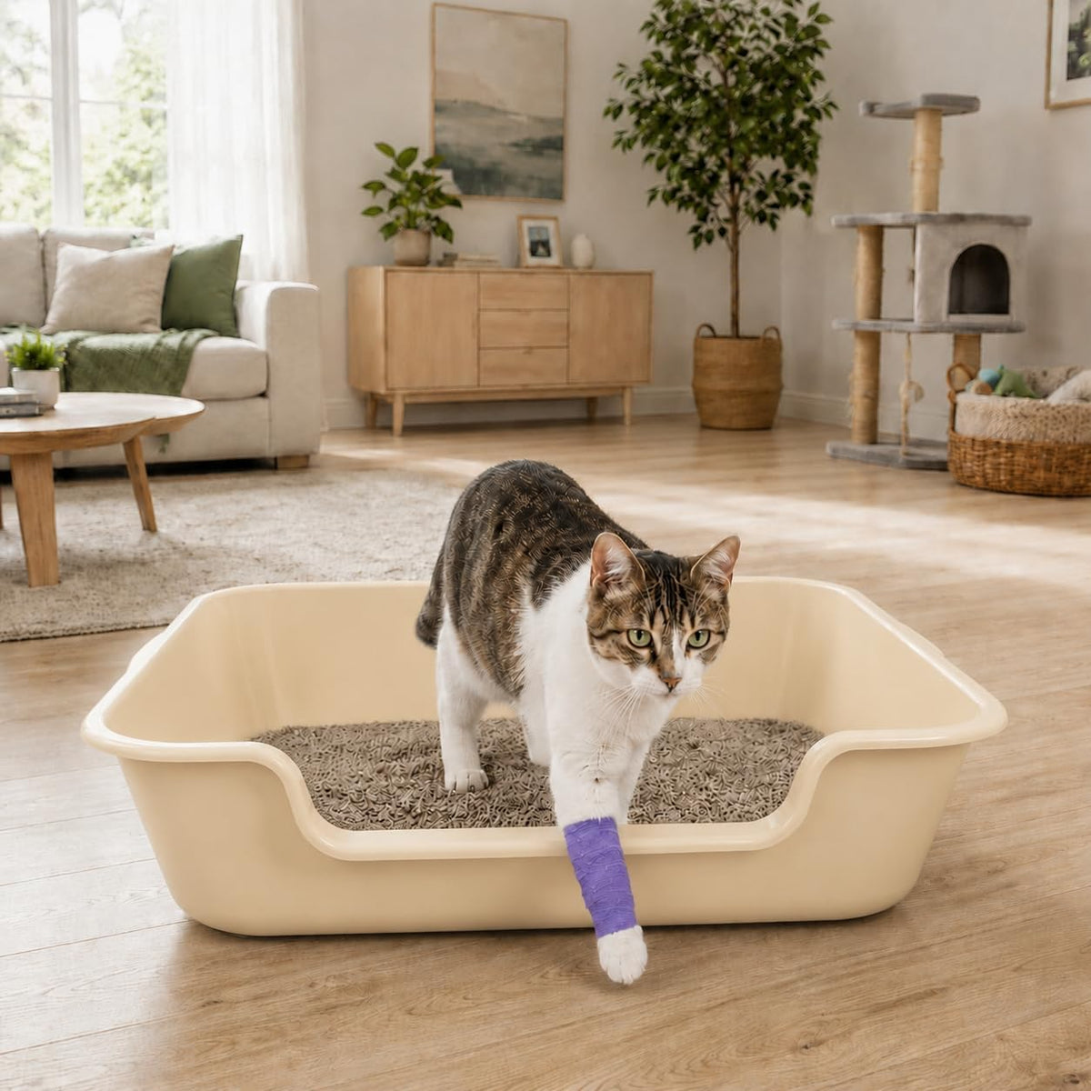 Extra Large Low Entry ABS Cat Litter Box, Yellow, 24" L x 20" W, 1 Pack | Durable low entry litter box, non-stick, odor-free, ideal for seniors, kittens, rabbits, large cats and multi-pet homes.