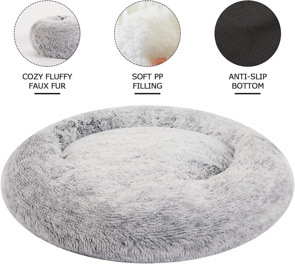 Bedfolks Calming Donut Dog Bed for Large Dogs,Dark Grey, 36" (Pack of 3)