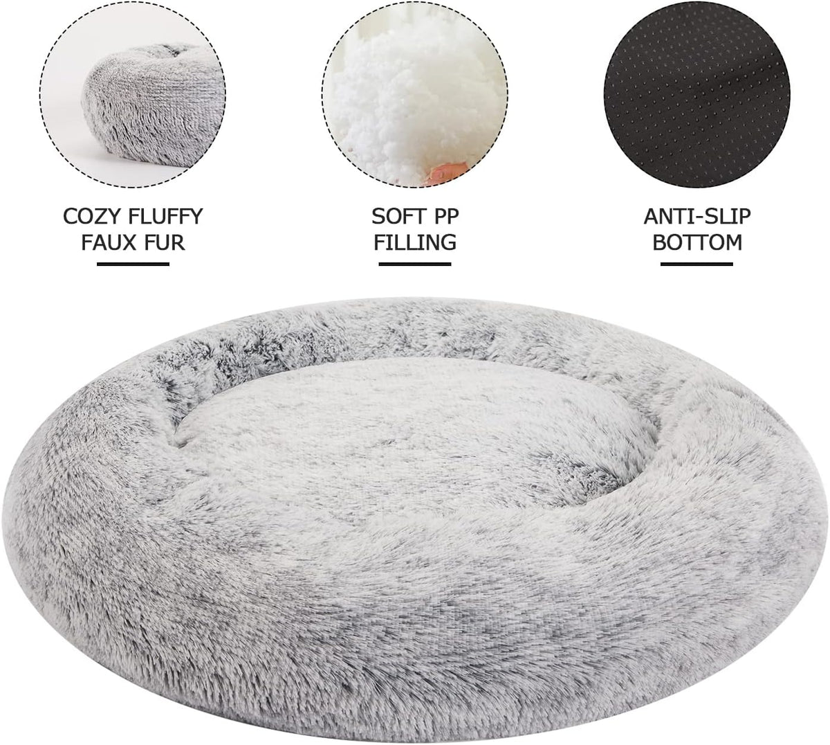 Bedfolks Calming Donut Dog Bed for Large Dogs,Dark Grey, 36" (Pack of 3)