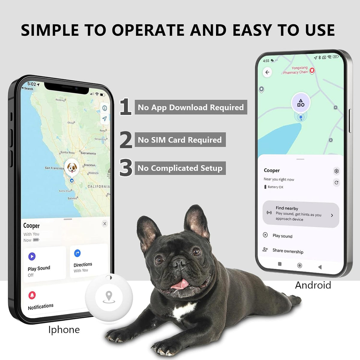 GPS Tracker for Dogs – Smart Dog Collar & Pet Tracker with Real-Time Location, No Monthly Fee, Unlimited Range (iOS & Android) – Fits Small to Large Dogs(Locator Included)