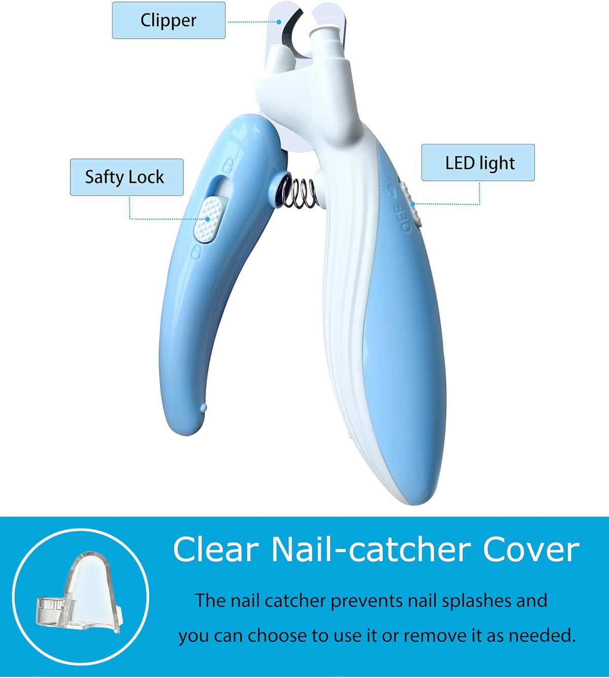 Cat Dog Pet Nail Clippers with Light, Llluminates Cat Dog Nails Or Bloodline, Safety Pet Nail Clipper for Dogs, Cats, Rabbits, Sharp, No Nail Splitting(Blue)