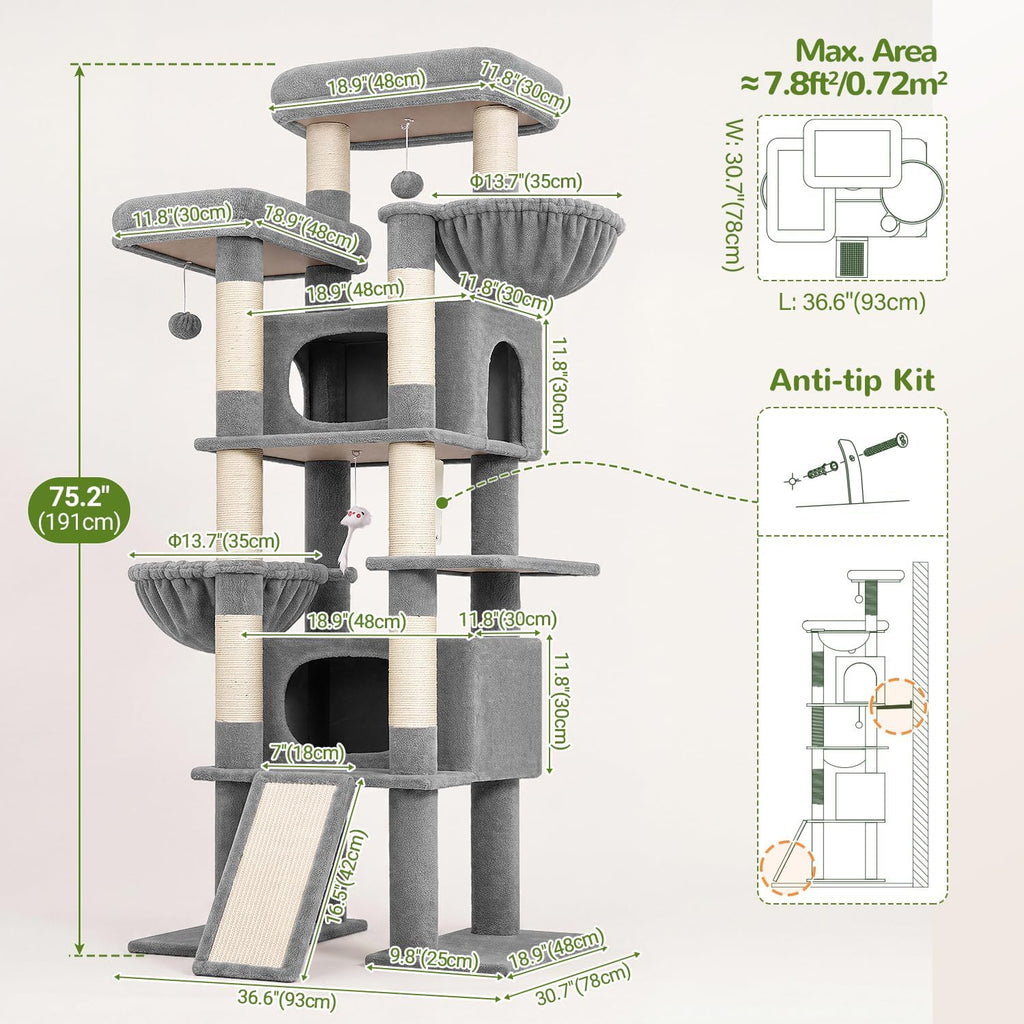 Globlazer Giant Tall Heavy Duty Cat Tower for Indoor Large Cats, F75G
