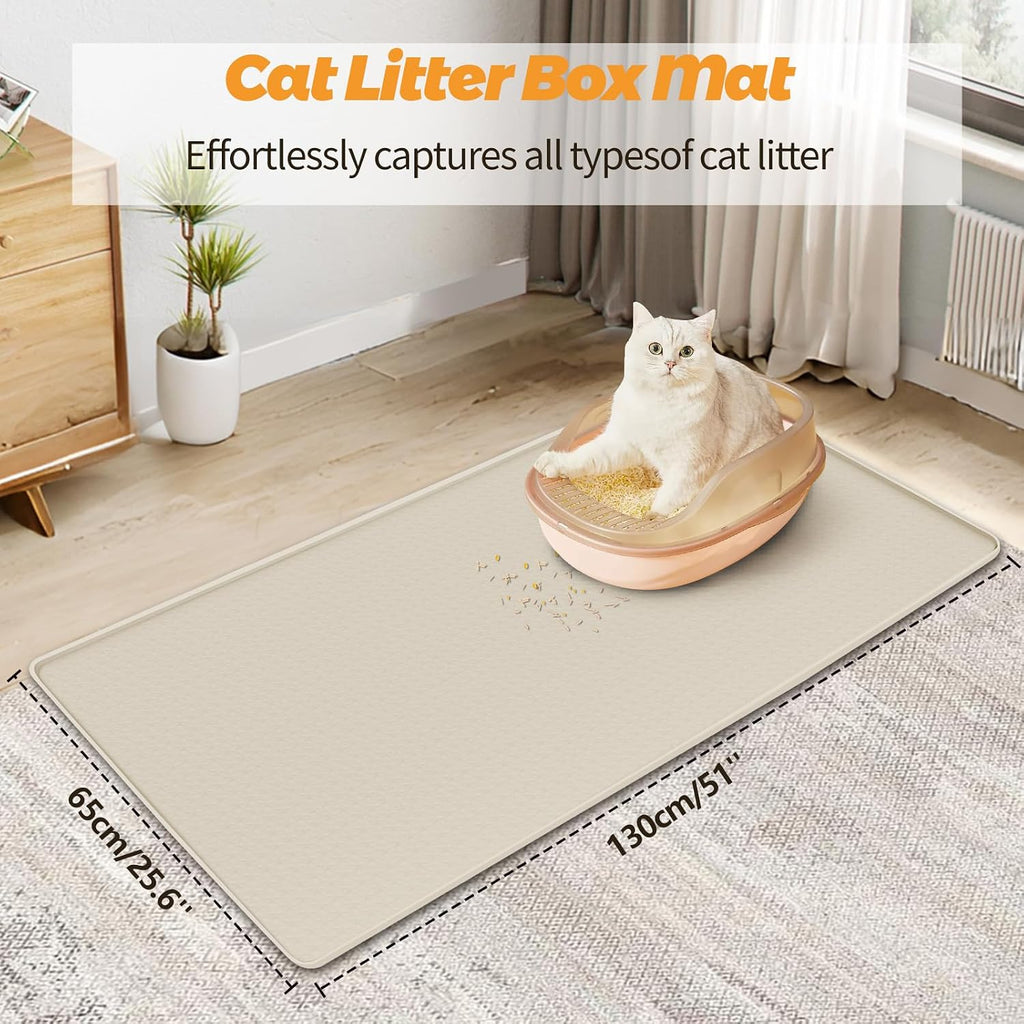 Cat Litter Mat for Litter Box 51"x25.6" Extra Large Silicone Mat, Beige