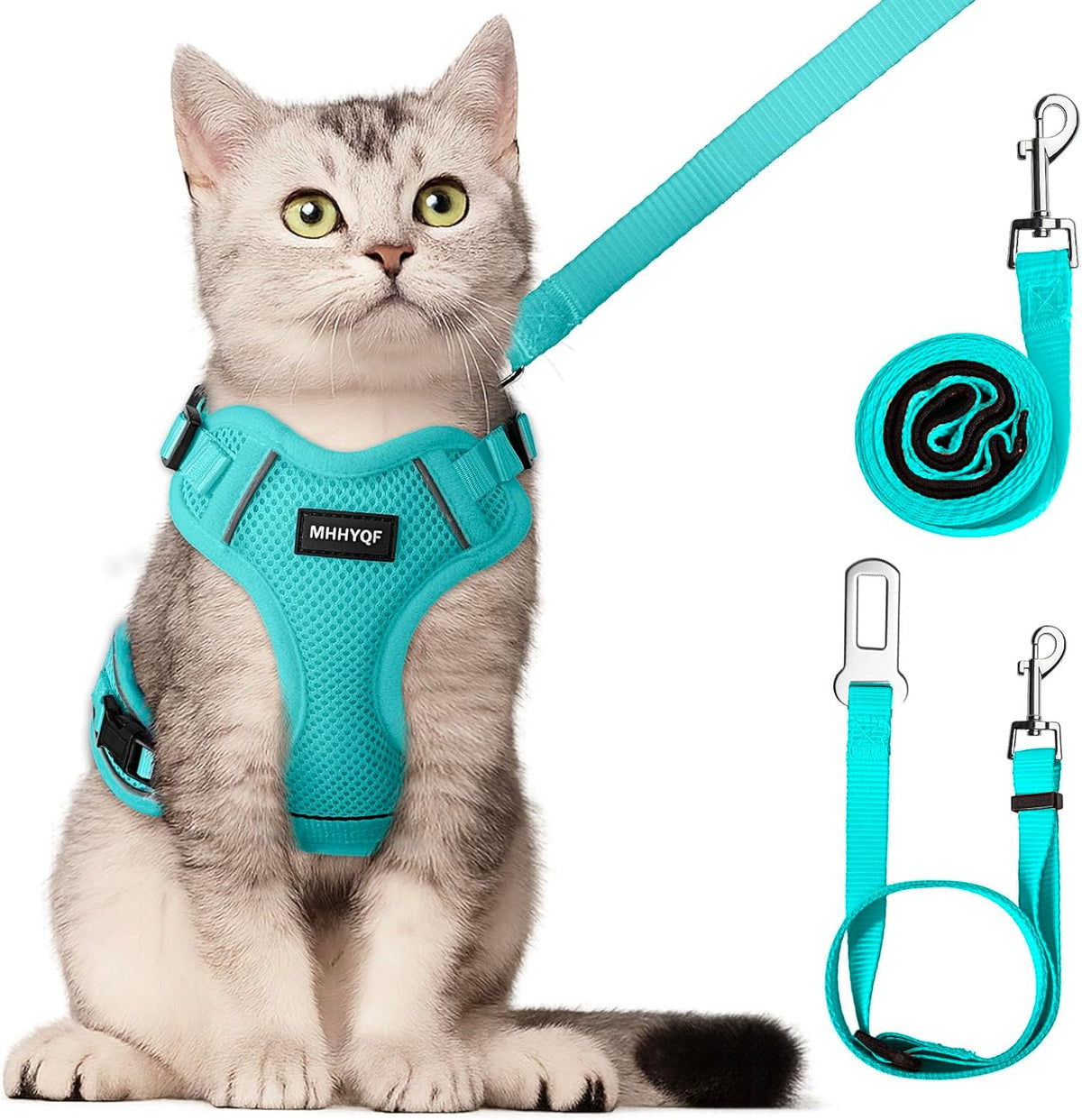 Cat Harness and Leash for Walking Escape Proof Soft Adjustable Cat Leash Breathable Comfortable Vest Easy to Wear Kitten Harness for Outdoor Travel, Green, M