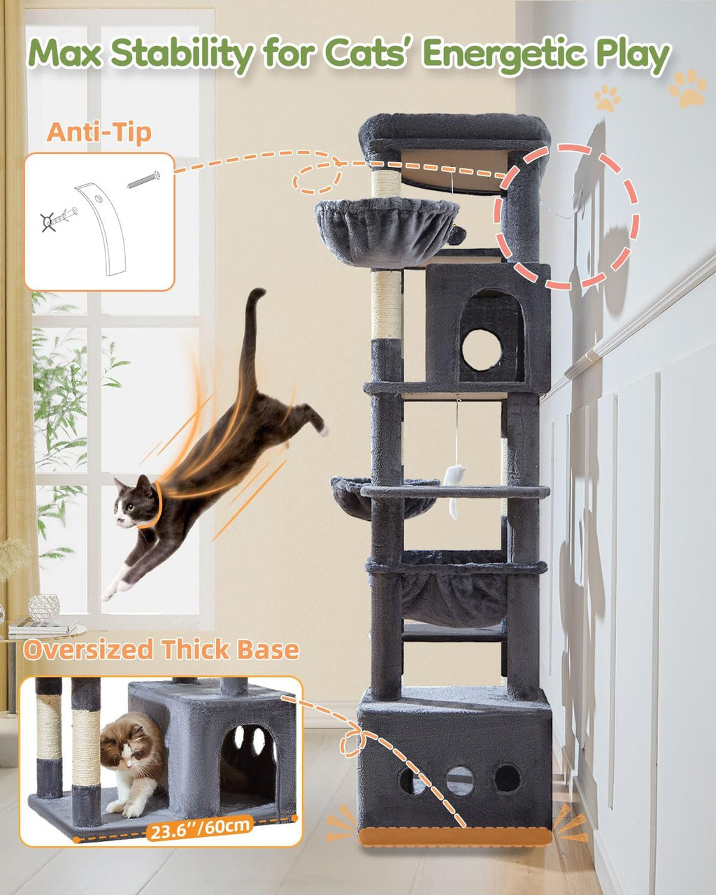 Taoqimiao 72 in Cat Tree, XXL Cat Tower for Indoor Cats Large Adult 25Lbs+
