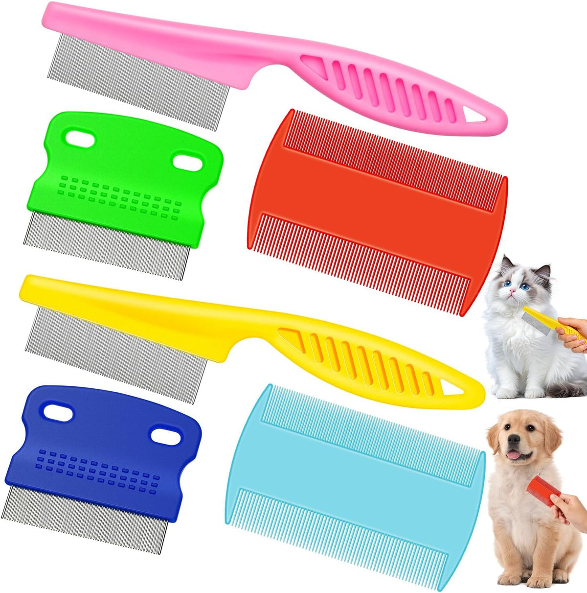 Boao 6 Pack Flea Comb Pet,Pink, Yellow, Dark Blue, Green, Blue, Orange