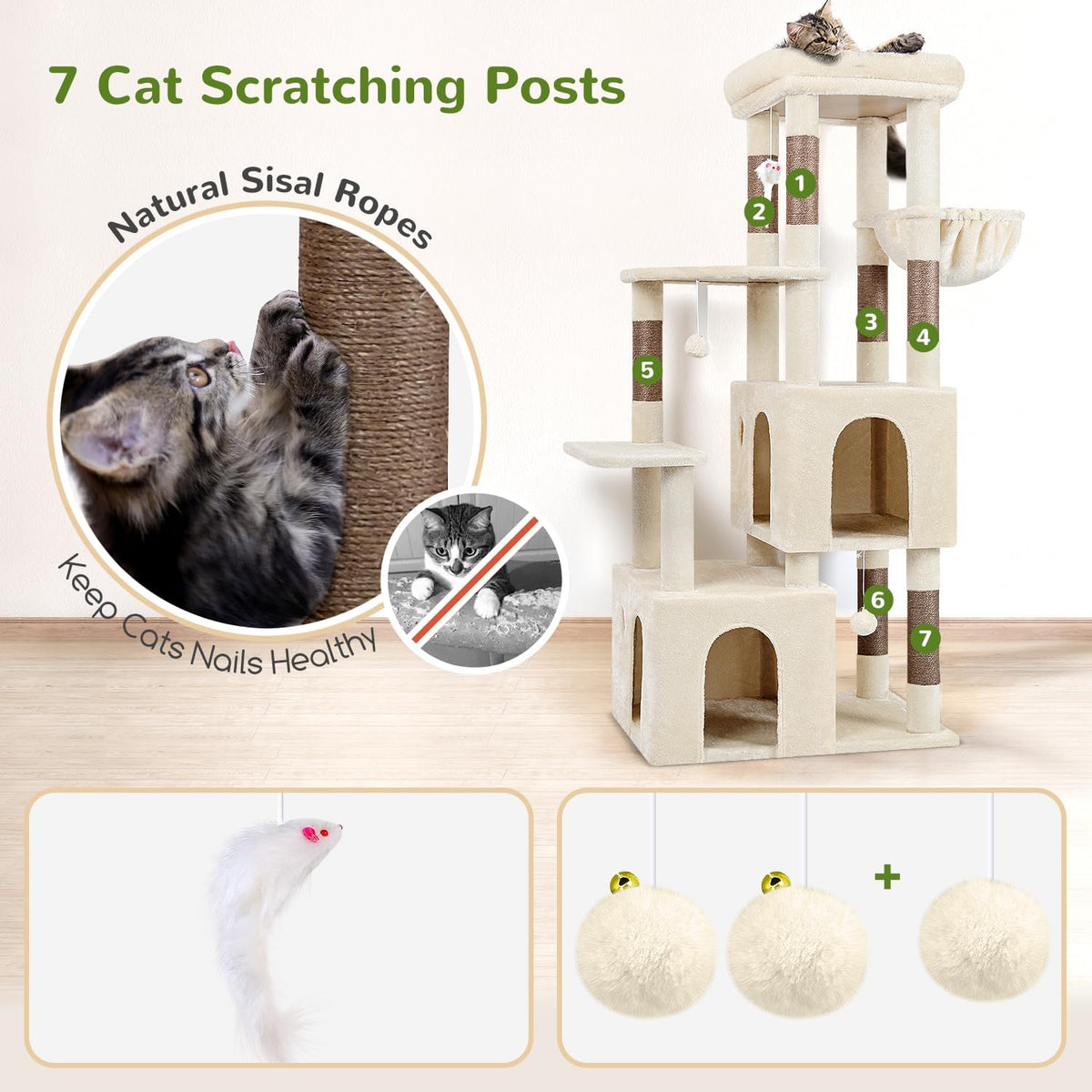 Globlazer Heavy Duty Cat Trees for Big Cats Maine Coon, F61, Beige