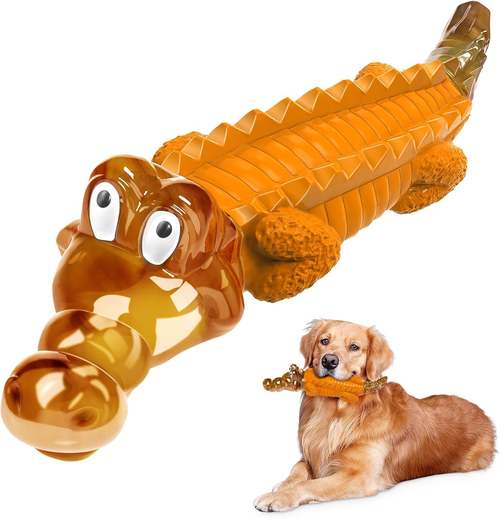 Jeefome Crocodile Dog Chew Toy for Small & Medium & Large Dogs | Clean Teeth, Tough Nylon and Natural Rubber for Boredom & Anxiety Relief（Orange）