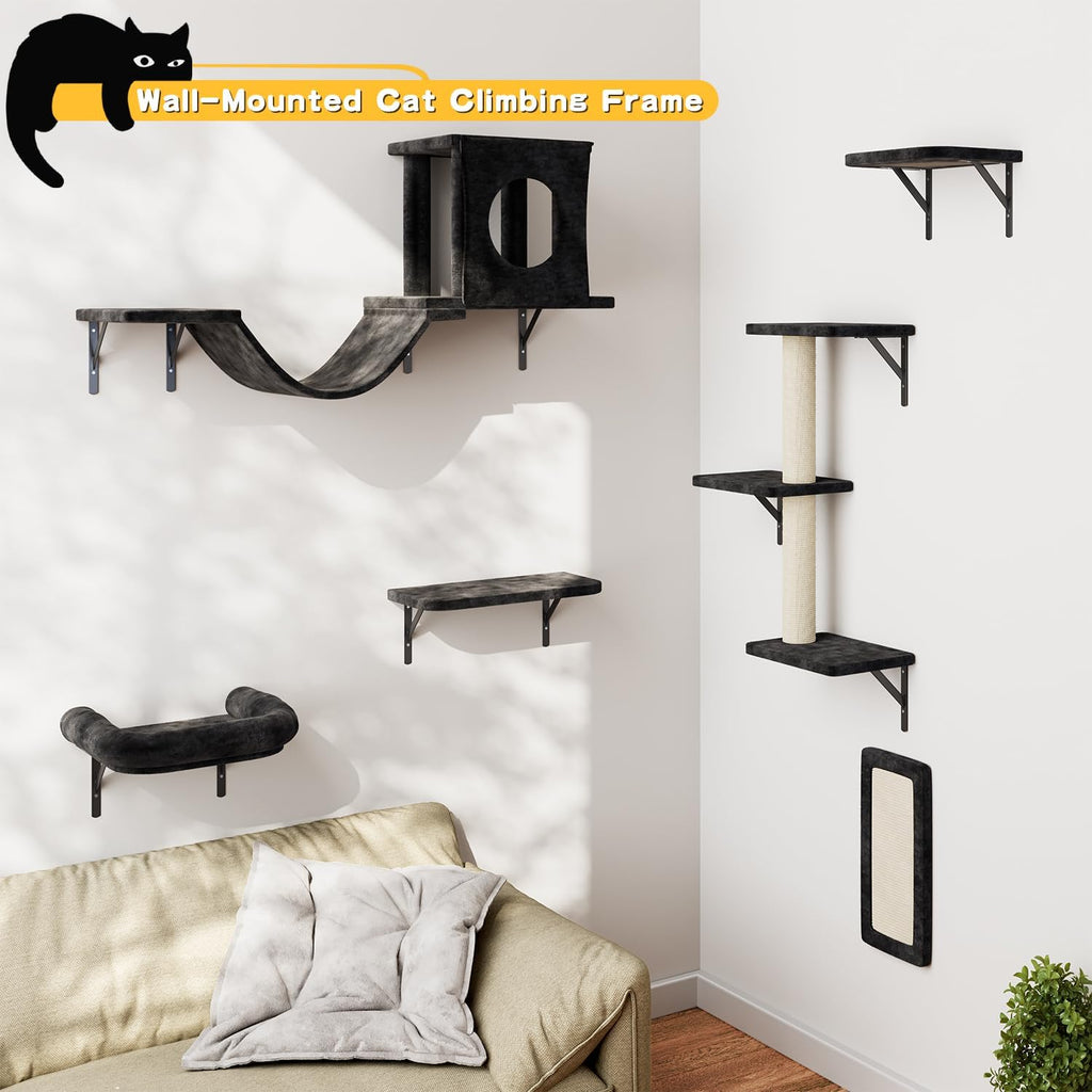 12-in-1 Cat Wall Shelves, Luxury Wall-Mounted Cat Shelves, Black