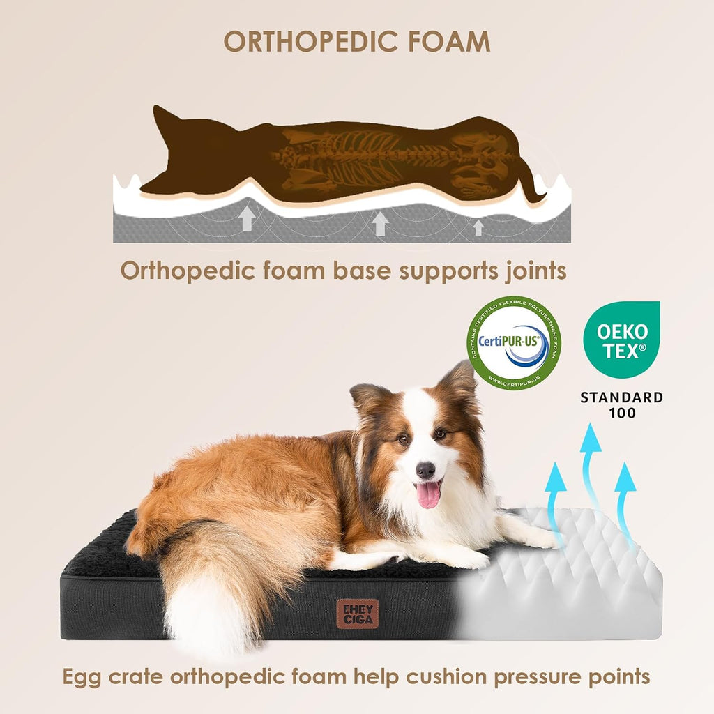 EHEYCIGA Orthopedic Dog Bed Large with Removable Washable Cover, 50IN Black