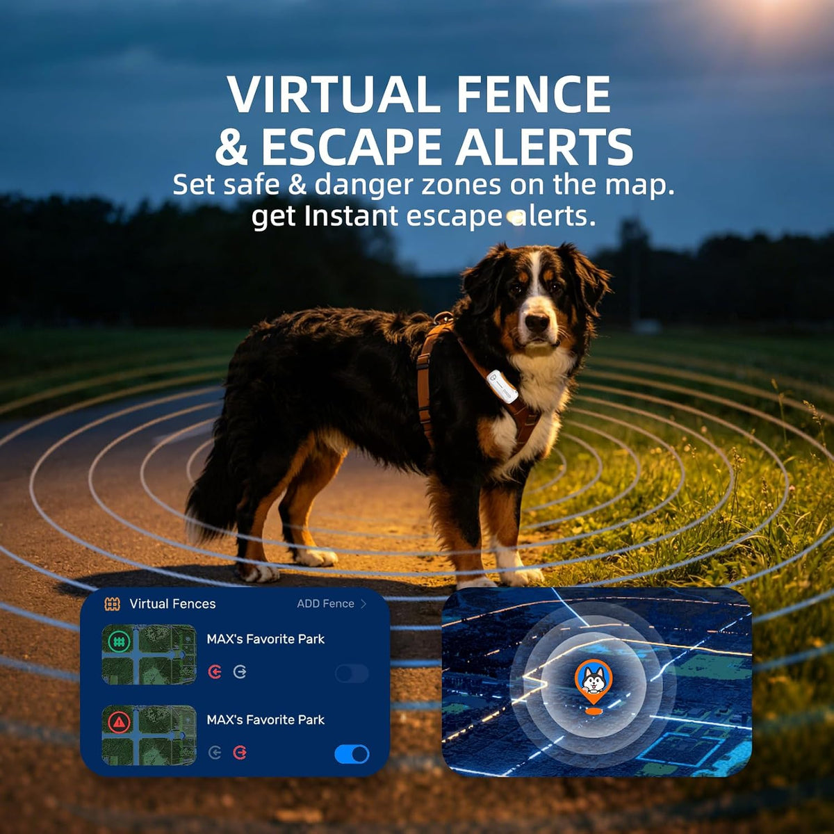 DBDD GPS Dog Trackers, 12-Mo Sub, Real-Time Loc, E-Fence, Health Monitor