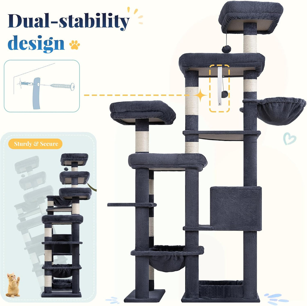 Hey-brother Cat Tree Tower, Wide Base, 5 Platforms for Multi-Cats, MPJ074G