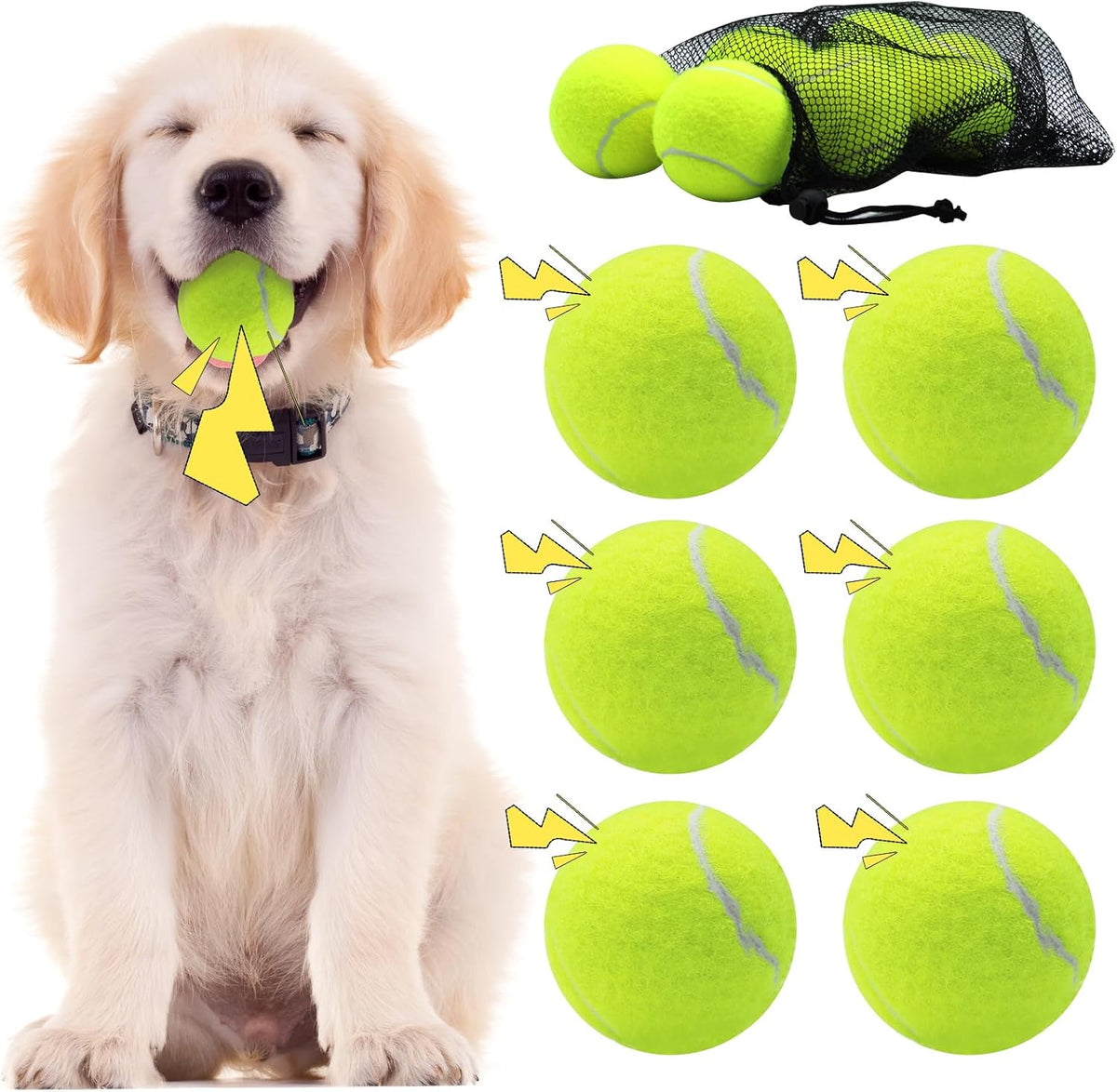 Swingers Squeaky Tennis Balls for Dog, 2.5 Inch Training Tennis Balls | Exercise Ball for Pet Dog with Mesh Carry Bag, Easy to Transport, Yellow, 6 Pack, For Interactive Play, Anxiety Relief