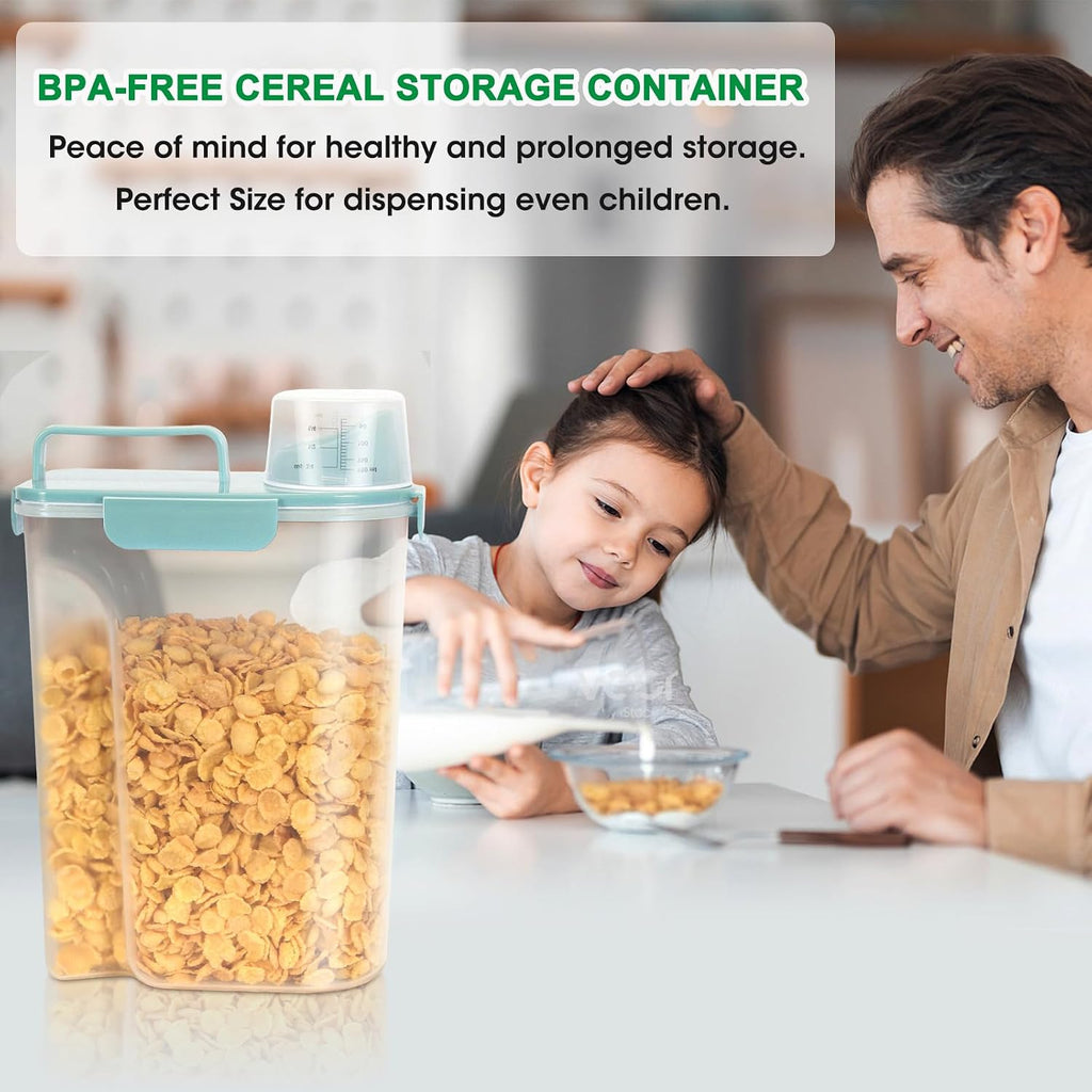 TBMax Airtight Rice Container 10 Lbs Cereal Dispenser, Small Pet Cat Dog Food Storage Container, Plastic Kitchen Pantry Food Storage Holder with Cup -Light Blue