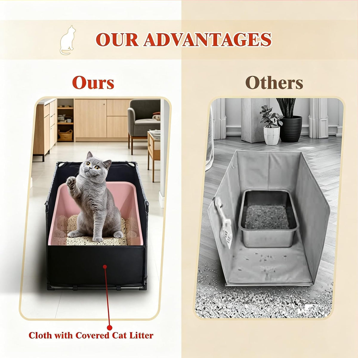 Medium Cat Litter Box Enclosure with High Front Splash Guard