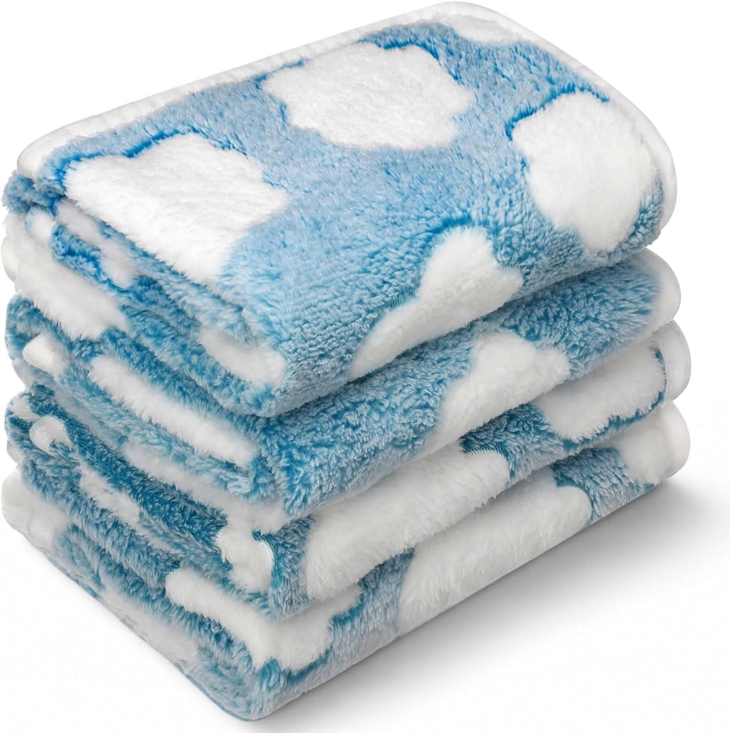 Tatuo 4 Pcs Fleece Dog Blankets for Puppy Cat, Sky Blue, 24 x 16 in, Cloud