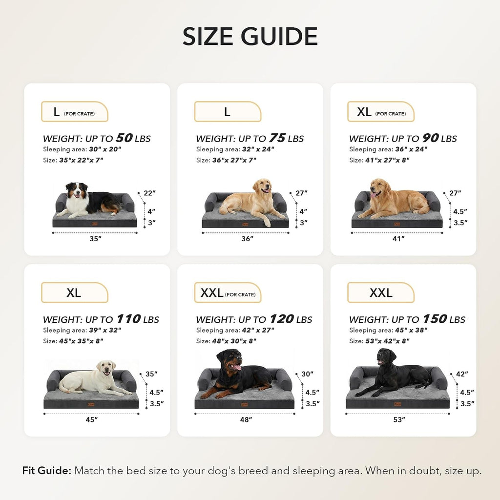 Orthopedic Washable Dog Bed for Medium Dogs, 35x22in, Dark Grey