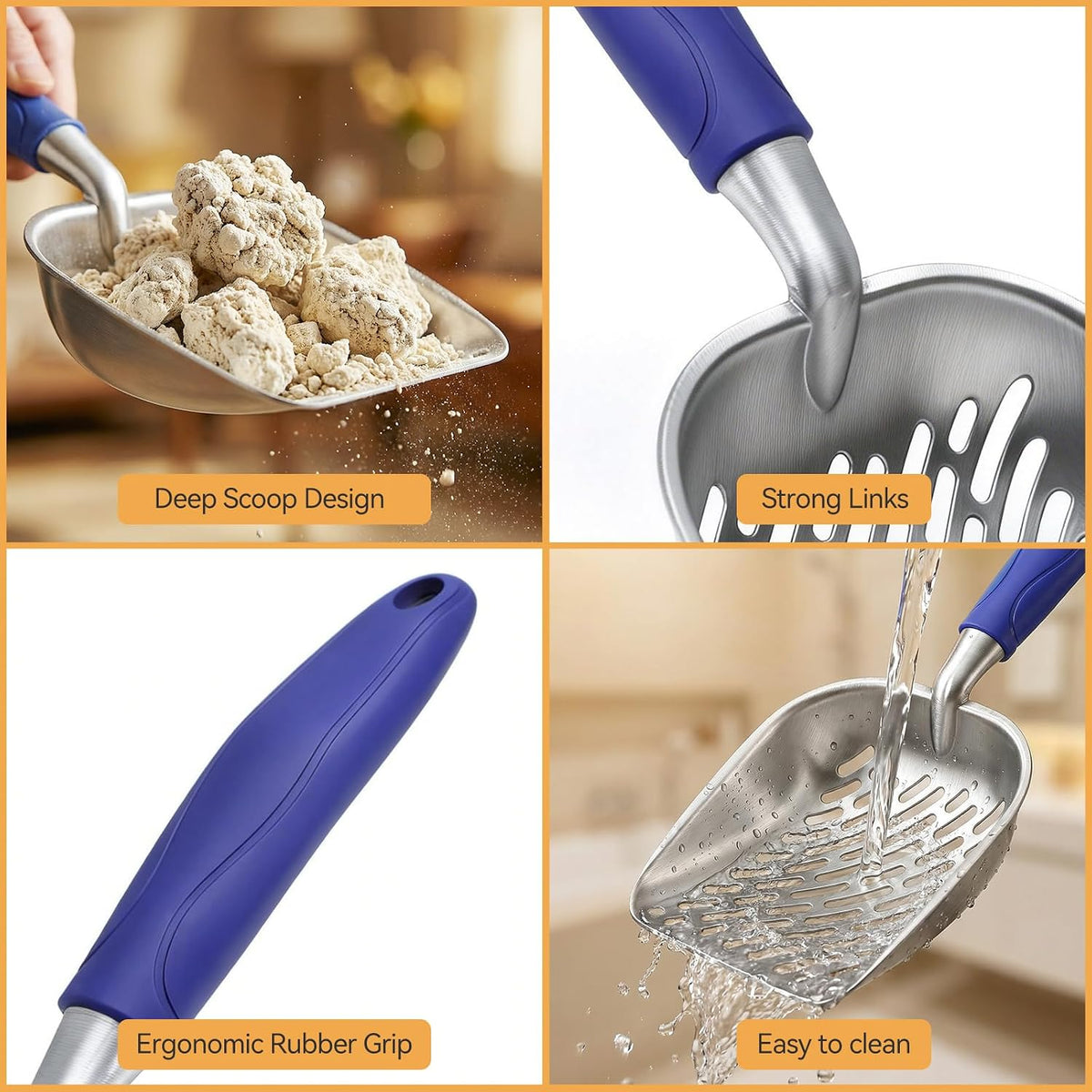 Cat Litter Scoop, Large Long Handle Kitty Metal Scooper | Heavy Duty Aluminum Deep Sifter, Ergonomic Non-Slip Grip, Rustproof Durable Poop Cleaner for Cat Litter Box