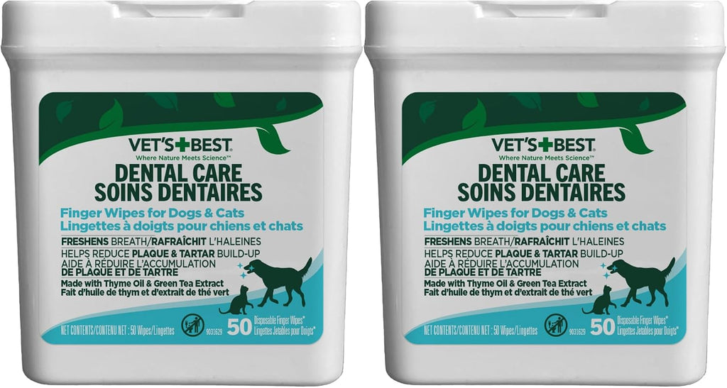 Vet's Best Dental Care Finger Wipes (2 Pack) for Dogs & Cats - 50ct