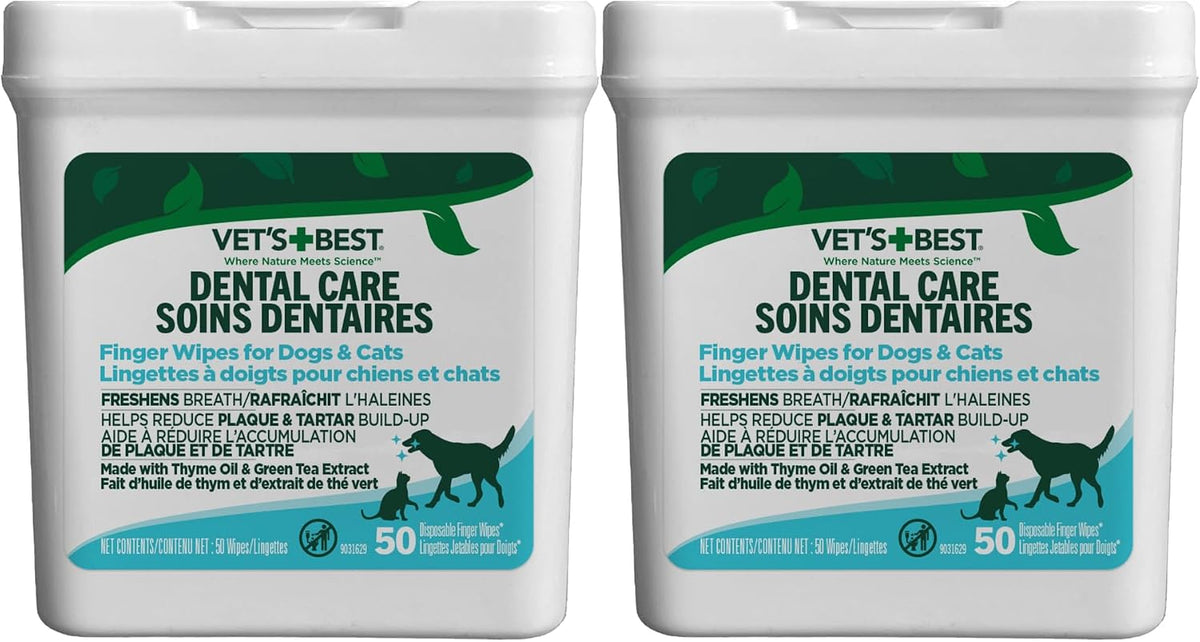 Vet's Best Dental Care Finger Wipes (2 Pack) for Dogs & Cats - 50ct