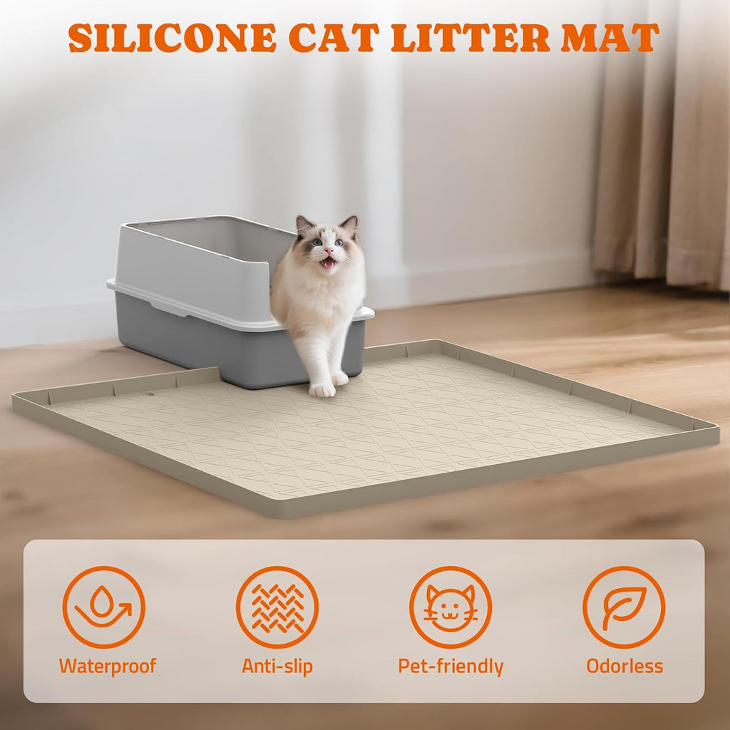 Pawtners Silicone Cat Litter Mat 34 x 22 in, Easy to Clean | Non-Slip Kitty Litter Mat for Floor, Waterproof & Urine-Proof Cat Litter Mat Litter Trapping Mat, Soft on Kitty Paws