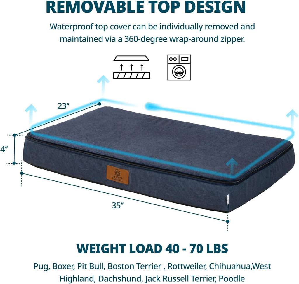 LIORCE Memory Foam Large Dog Bed - 4” Thick Orthopedic Beds for Large Dogs - Waterproof Dog Bed with Removable Washable Cover & Wrap-Around Zipper - Ultimate Comfort and Easy Maintenance