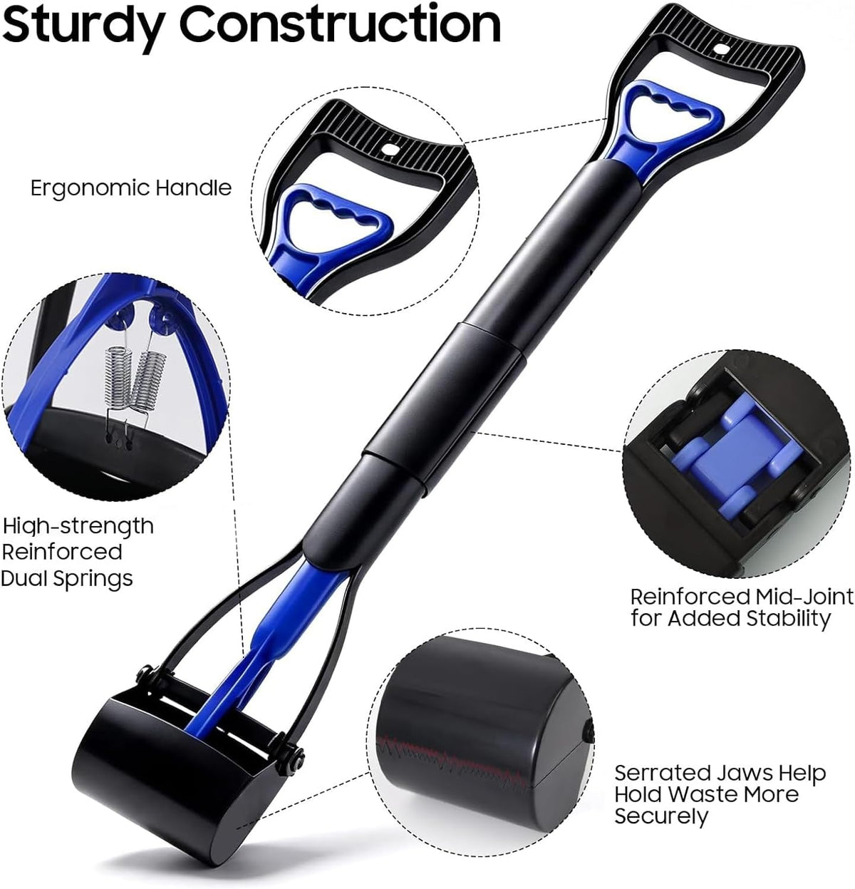 27.56" Pooper Scooper for Dogs, Foldable & Durable Poop Scooper, Blue