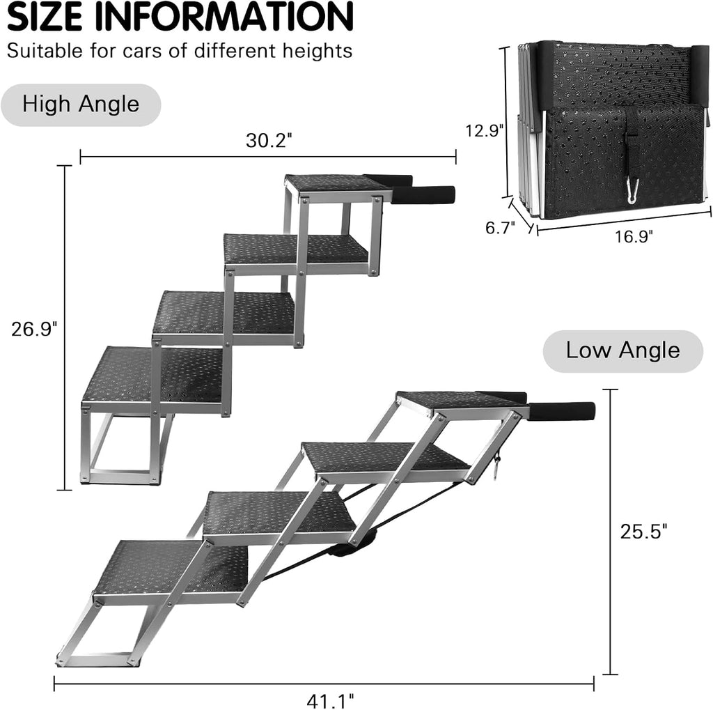 DGSL Folding Dog Stairs for Car, 16.9" Wide 4-Step Non-Slip Pet Steps