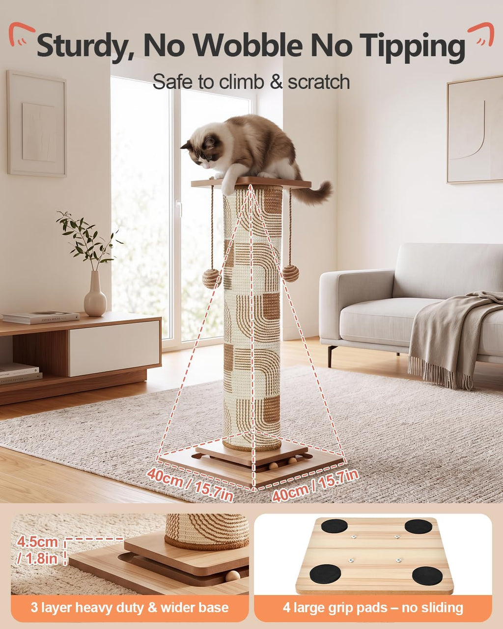 Odoland 31" Tall Large Cat Scratching Post with Replaceable Scratcher Pad